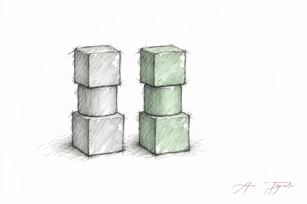 積み木を2つの塔に分けて積んだスケッチ