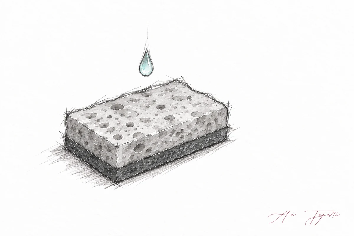 乾いたスポンジへ落ちていく水の一滴のスケッチ